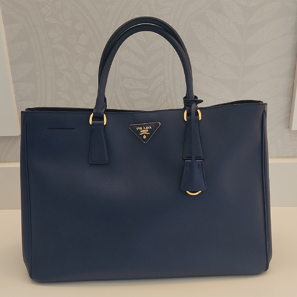 Prada Blue Satchel with Gold Hardware